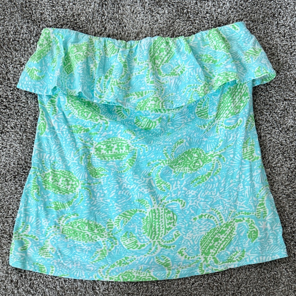 Lilly Pulitzer Crab Sea Strapless Blouse EUC SZ L